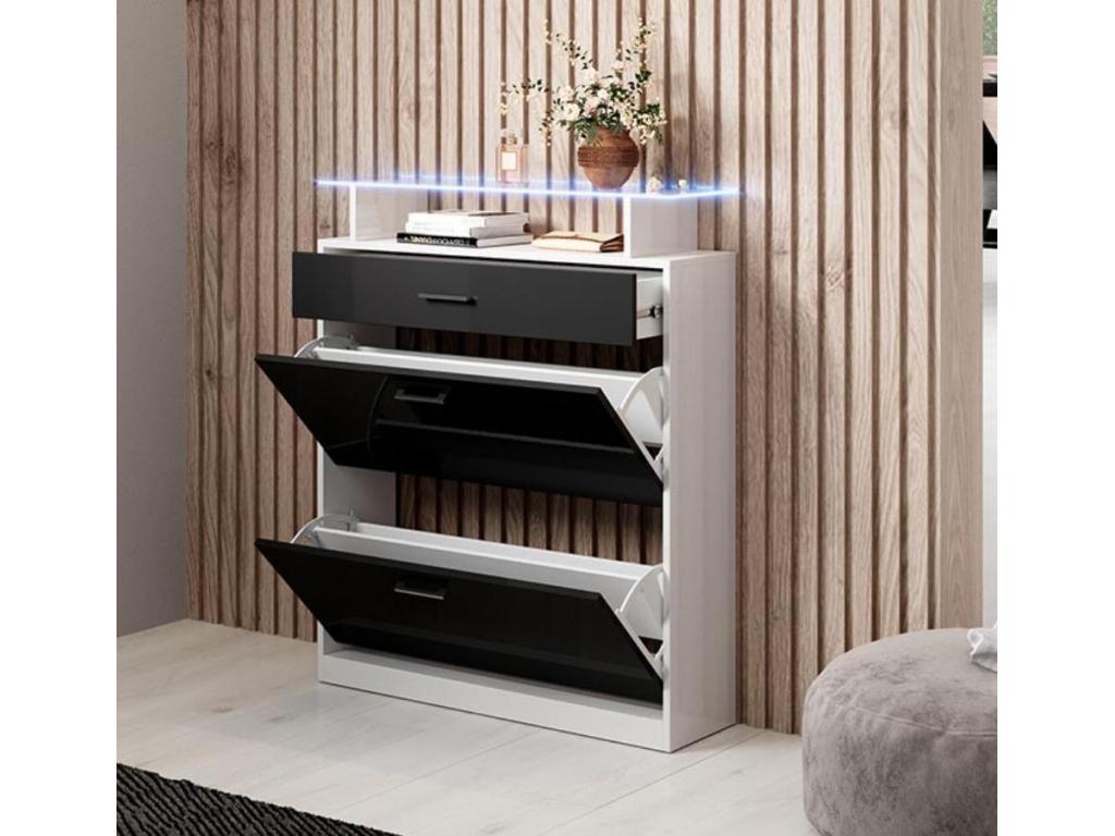 Cabinet (White) 89X24X105CM - Blanc/Noir