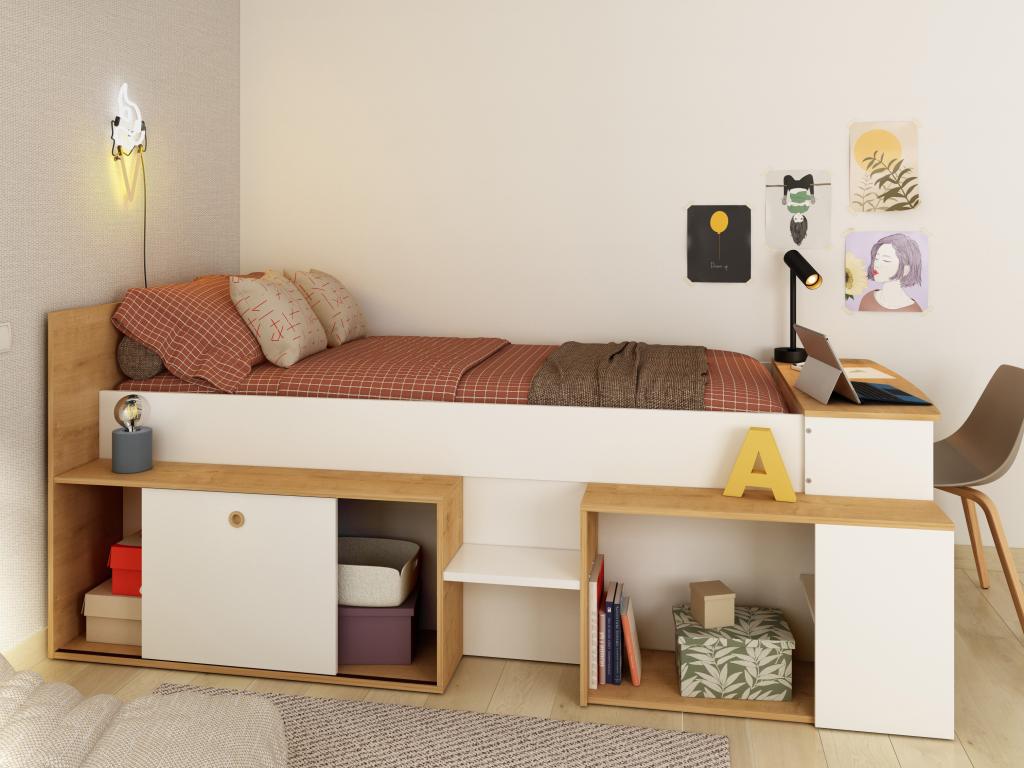 Bed Desk (White) - Blanc/Naturel clair