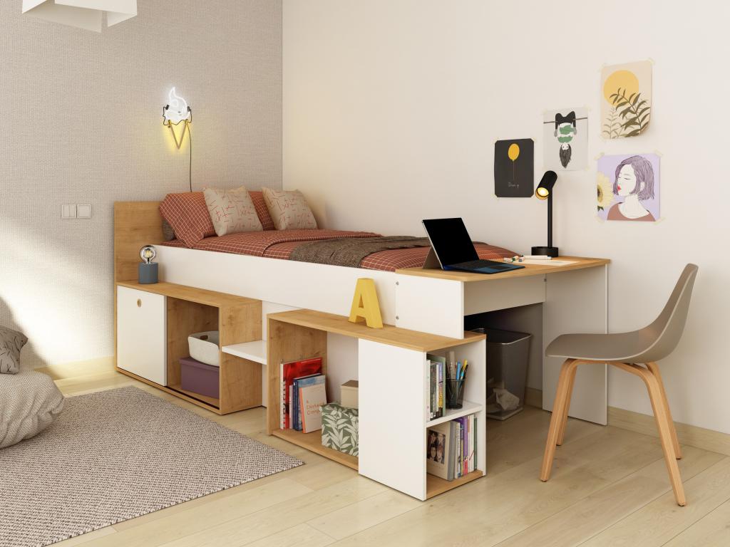 Bed Desk (White) - Blanc/Naturel clair